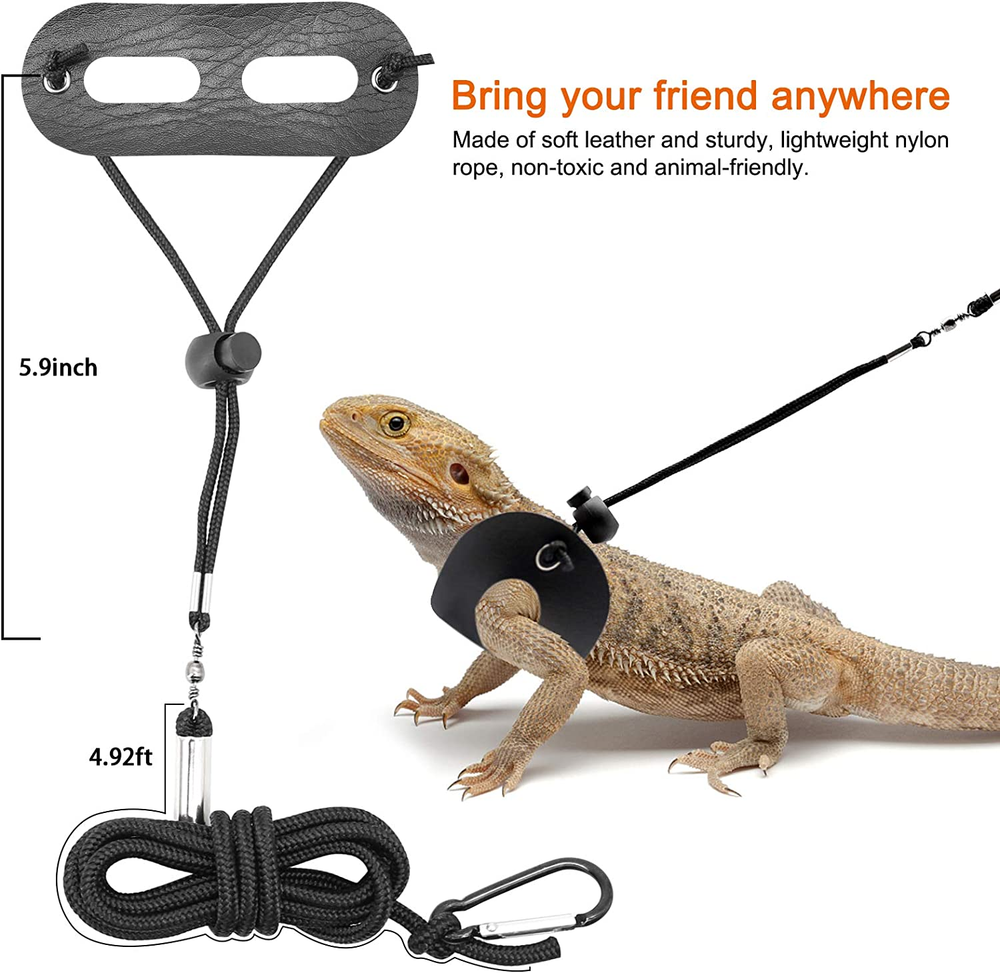 Bearded Dragon Harness and Leash Adjustable Leather Lizard Reptiles