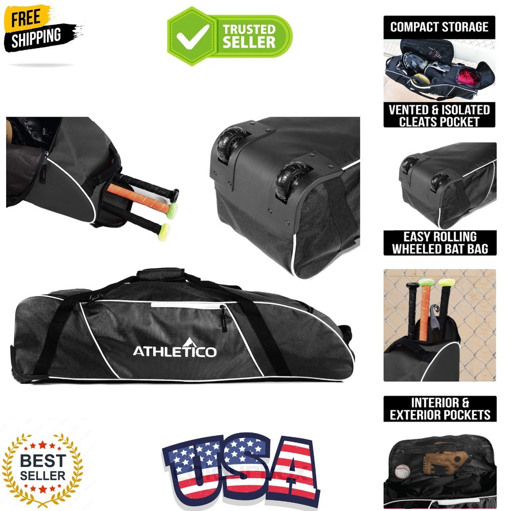 Rolling Baseball Bag Black