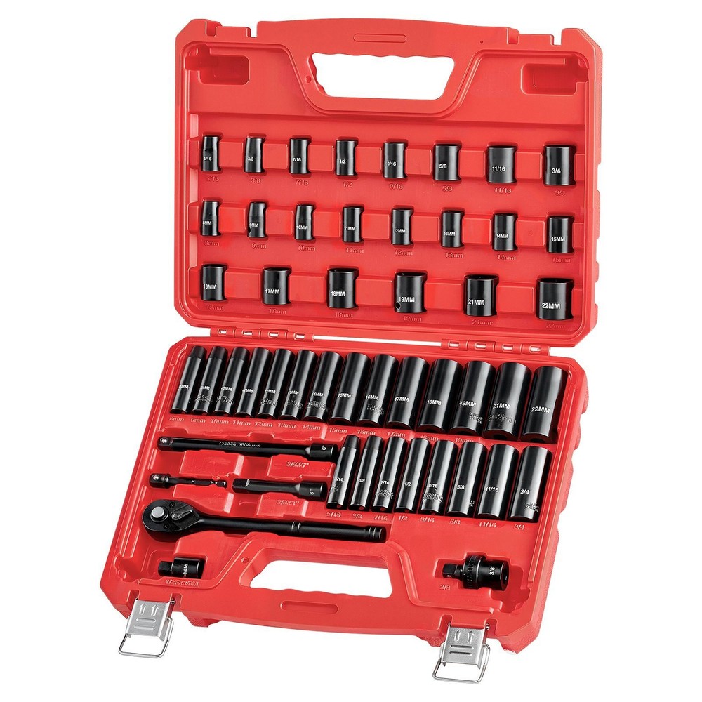 3/8 in Drive Impact Socket Set, 50 Piece, 6 Point Deep & Shallow Impact Sockets,