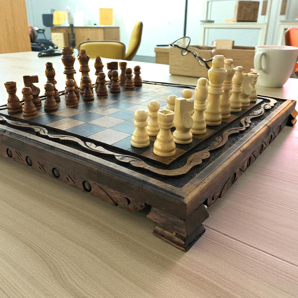 Vintage Chess Board Set Handmade Walnut Wood Staunton Pieces 14.2" Gift for Son