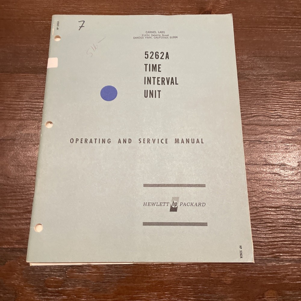 HP 5262A Time Interval Unit Operating & Service Manual 05262-9003