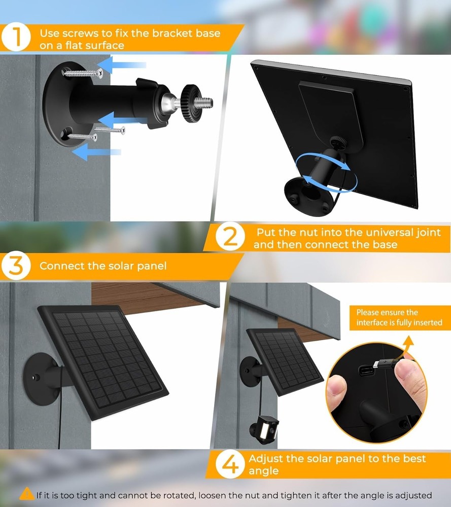 8W Solar Panel Ring Camera 2-Pack Solar Panel Charger Compatible W/ Ring Stick