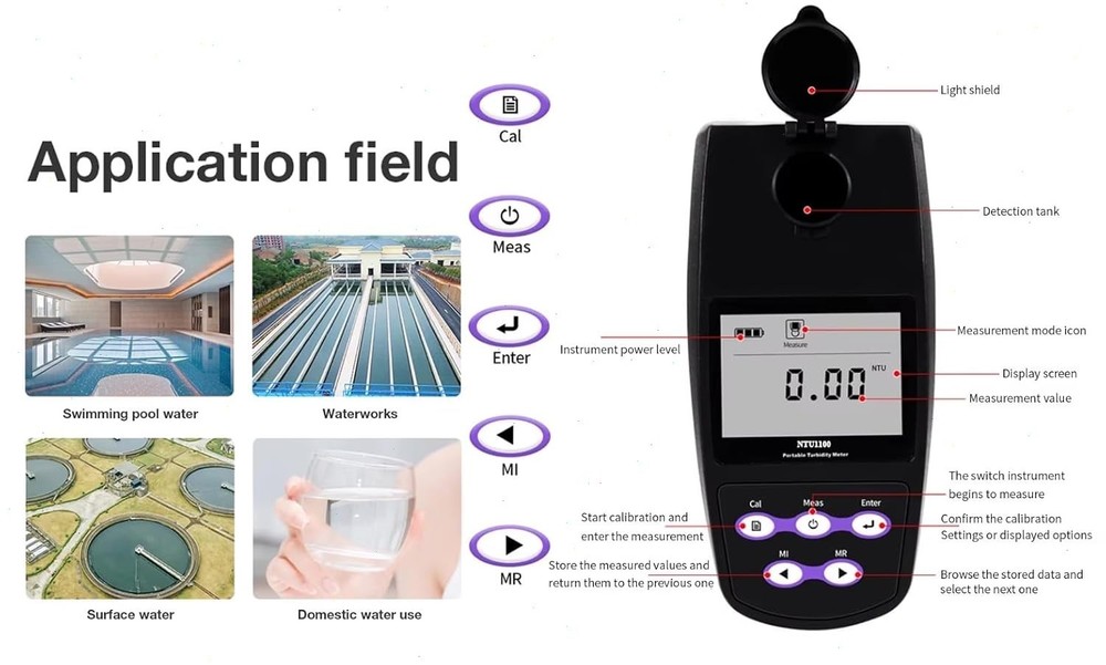 Portable Turbidimeter One-touch Reset with Standard Solution Range 0-1100NTU