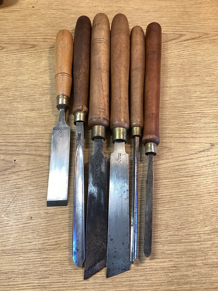 Nice Set Of 6  Vintage Giant Buck Bros Lathe Chisels Gouges Tuning Tools