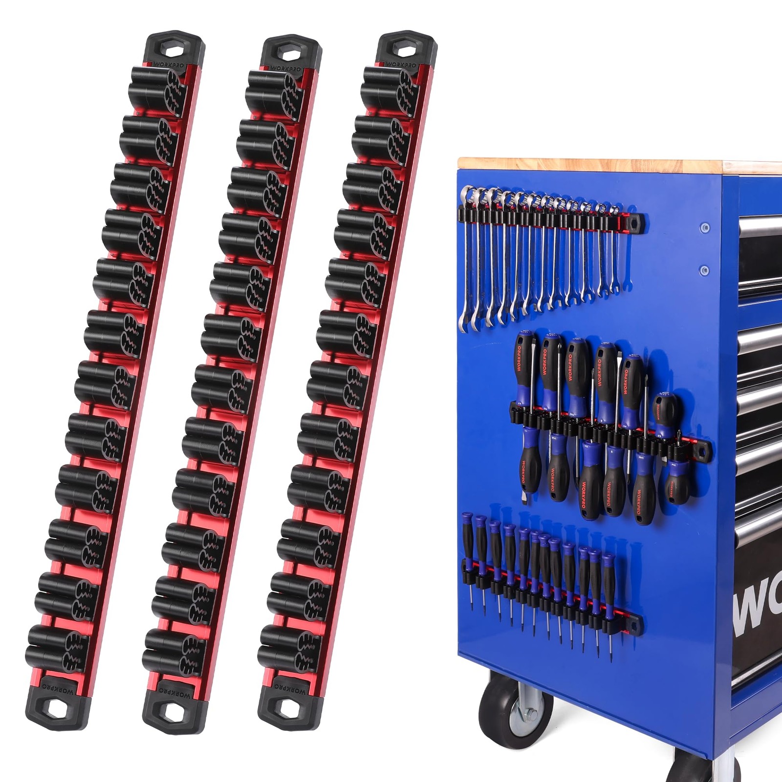 WORKPRO Magnetic Screwdriver Organizer and 13.46 x 4.02 x 2.24 inches, red
