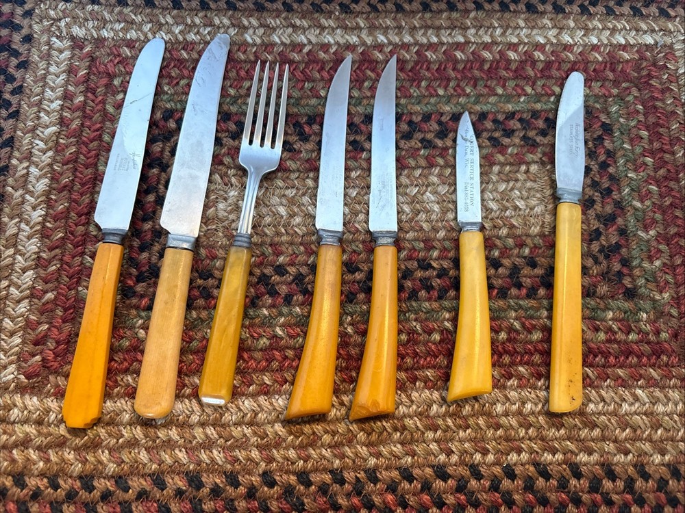 Vintage Bakelite Flatware Butterscotch 7 Piece Set