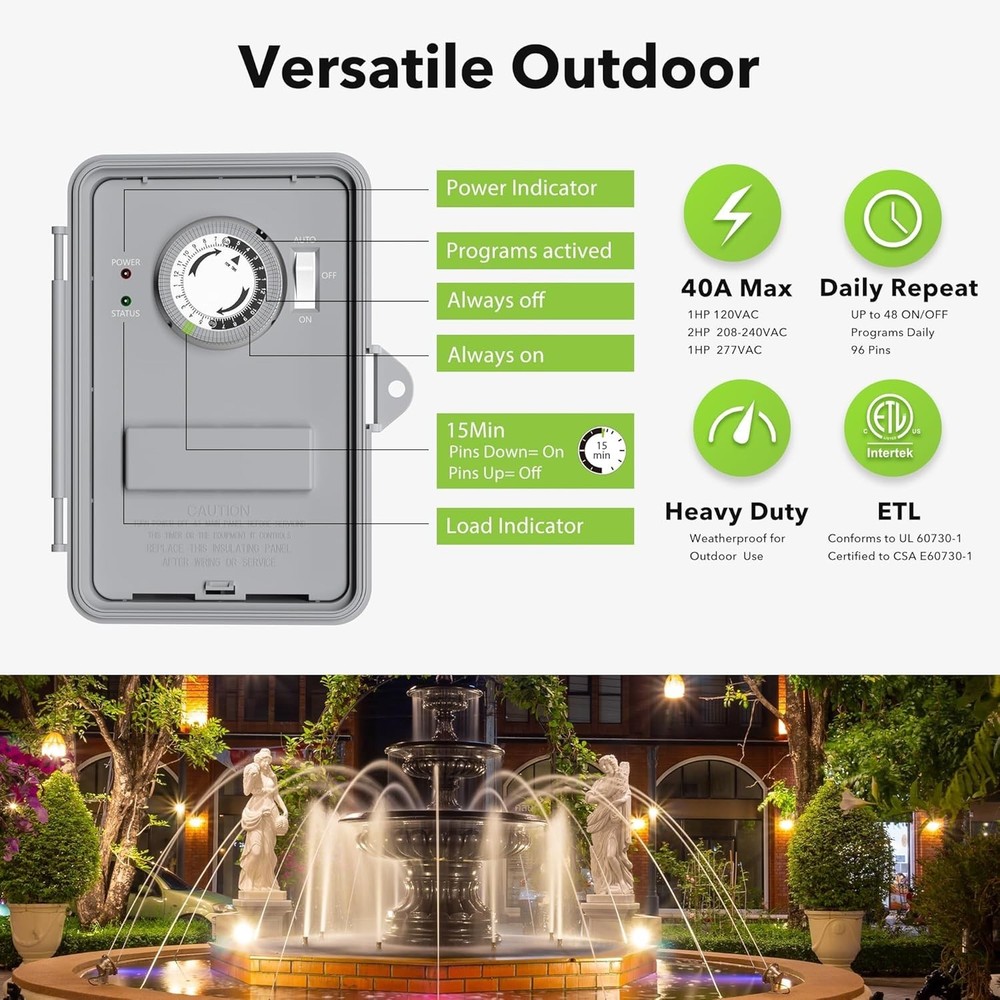 Weatherproof 24-Hour Programmable Timer for High-Power Devices - 120-277 VAC