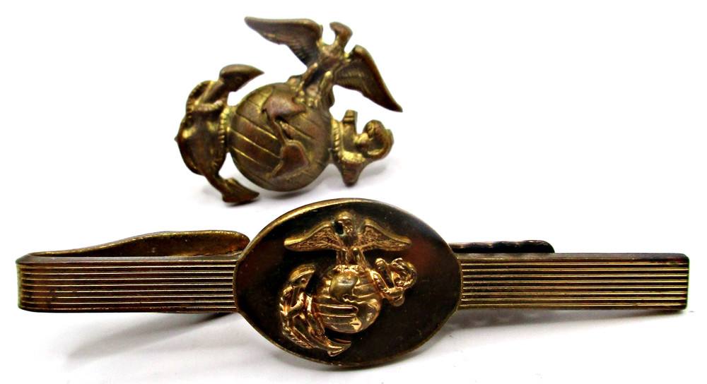 Vintage 2pc Lot US WWII USMC Dante Tie Tack & Clip Bar 1940-50's US Marine Corps