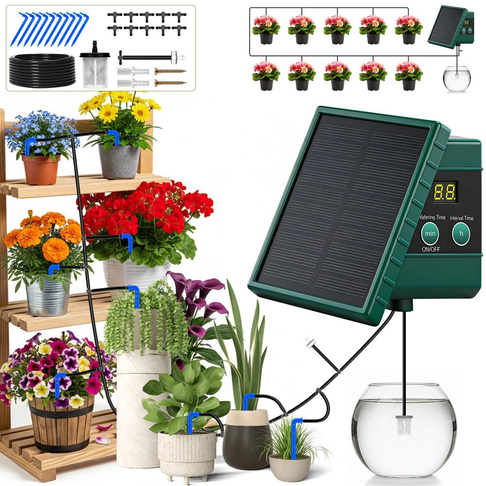 NEW Solar Automatic Drip Irrigation System with Hose & Timer for Garden 1 SET