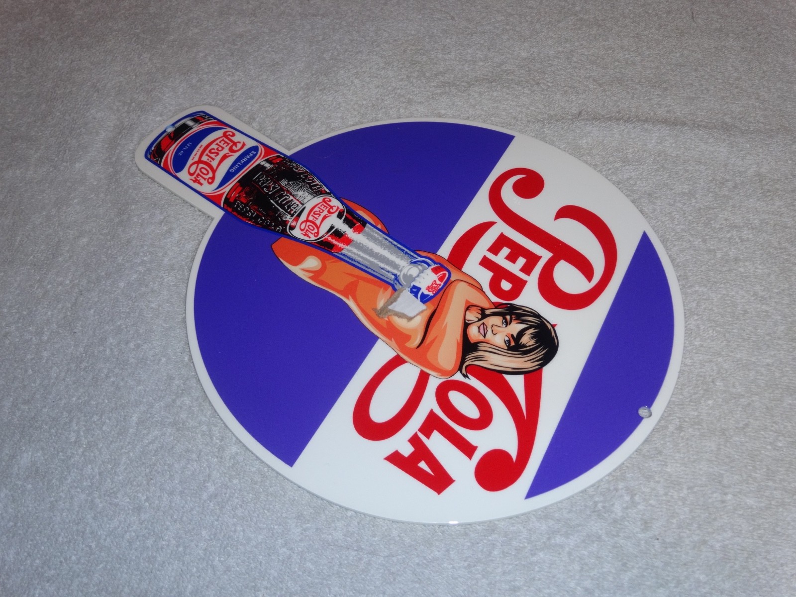 VINTAGE SPARKLING PEPSI COLA SODA BOTTLE &👩 WOMAN 12" METAL GASOLINE & OIL SIGN