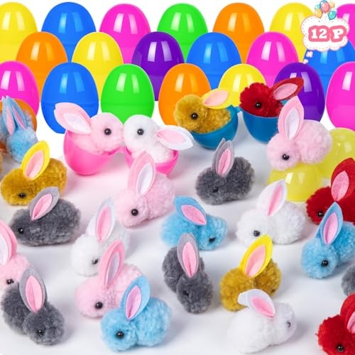 12 Pack Easter Egg Fillers Plush Bunny Toys, Mini 12P Easter Eggs Fillers