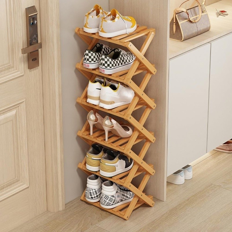 Foldable Bamboo Shoe Rack Space Saving Multi Purpose Storage Stand Durable Rack