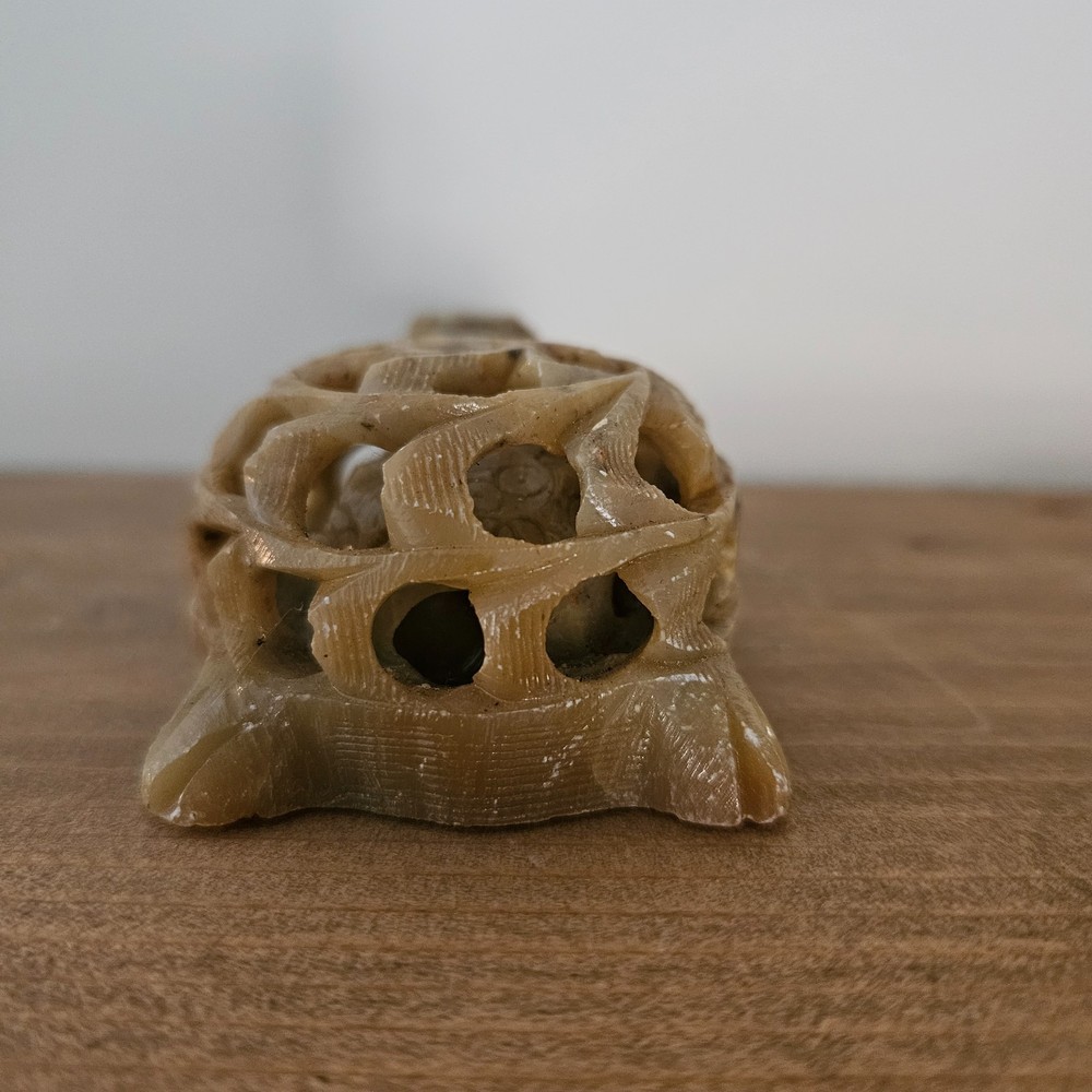 Hand Carved Soapstone Turtle Puzzle Figurine Turtle Inside Turtle Openwork Decor