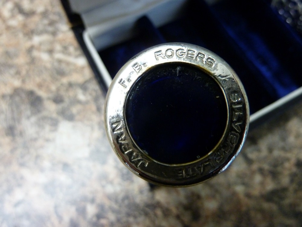 F B Rogers Silver Co Silverplate & Cobalt Blue Glass Salt & Pepper Shakers Japan