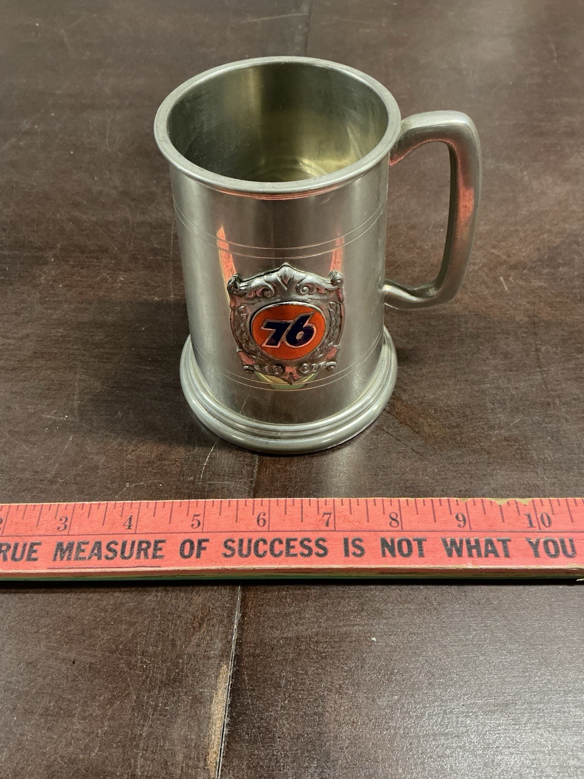 VTG 76 Gas Station Petroleum Beer Stein Metal Mug Clear Bottom Retro Beer