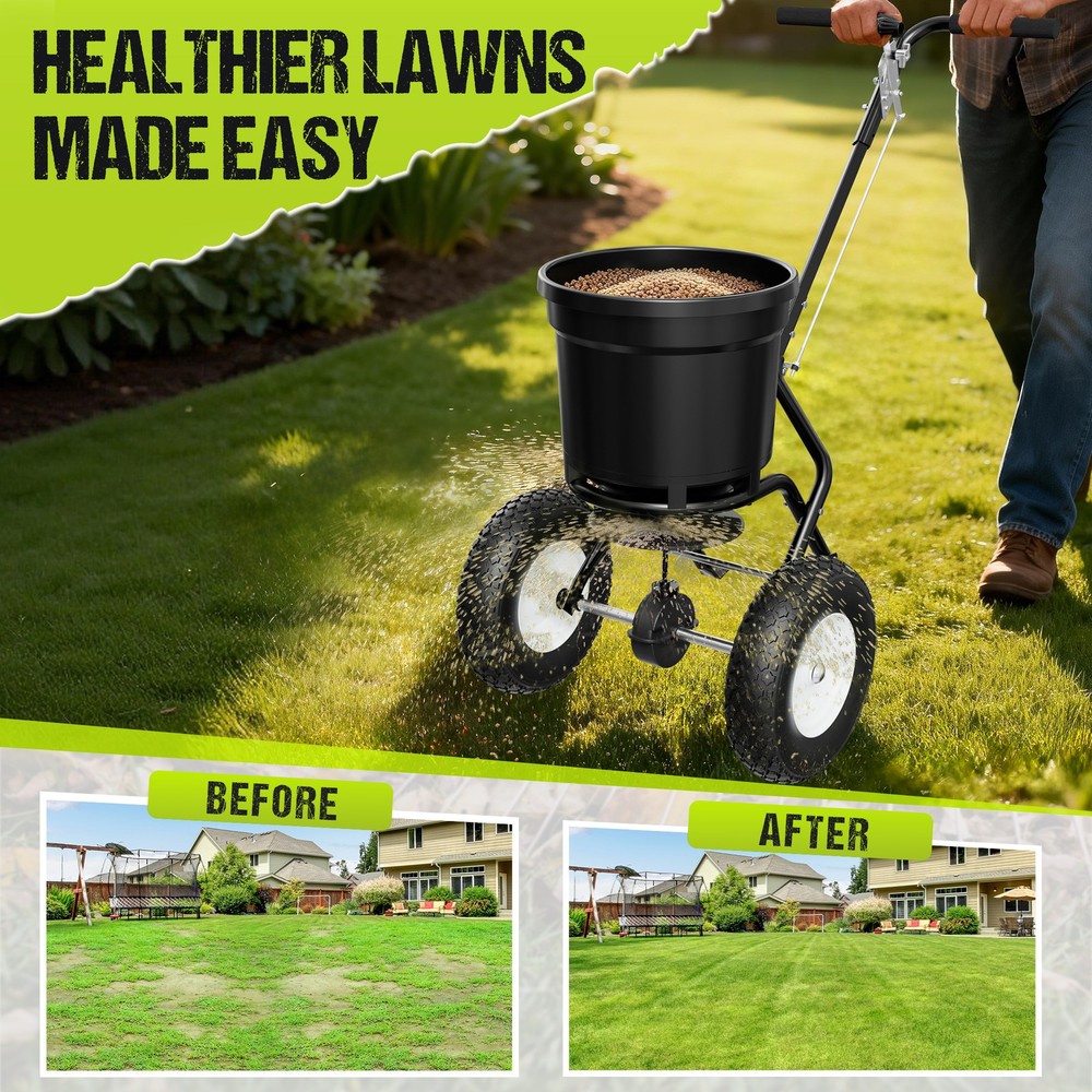 Fertilizer Spreader 50LBS Capacity 0–10FT Spreading Width Seed & Salt Spreader