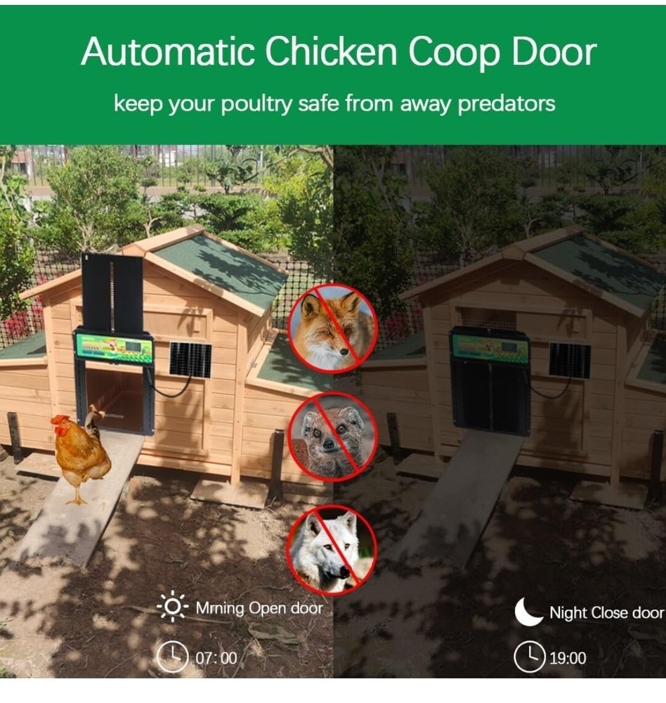 Automatic Chicken Coop Door Auto Chicken Door Opener Timer & Light Sensor
