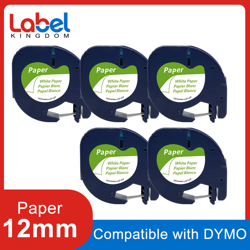 5PK Compatible DYMO LetraTag Refills 91330 White Paper Label Tape 12mm LT-100H