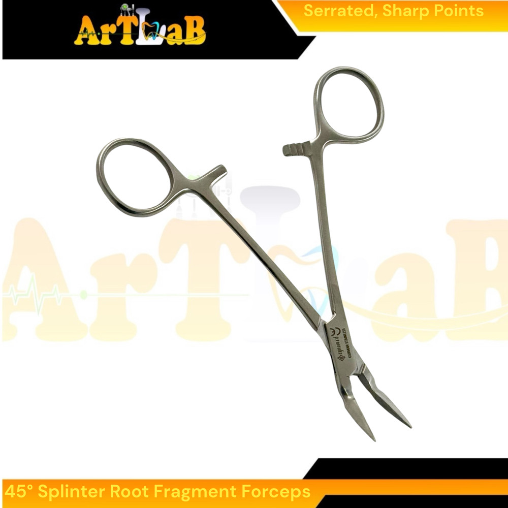 45° Splinter Root Fragment Forceps,5.5", Serrated Sharp Tips, German Steel (1pc)