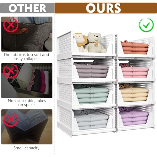 Stackable Closet Organizer Box, Multifunctional & Foldable Closet 5 Pack Green