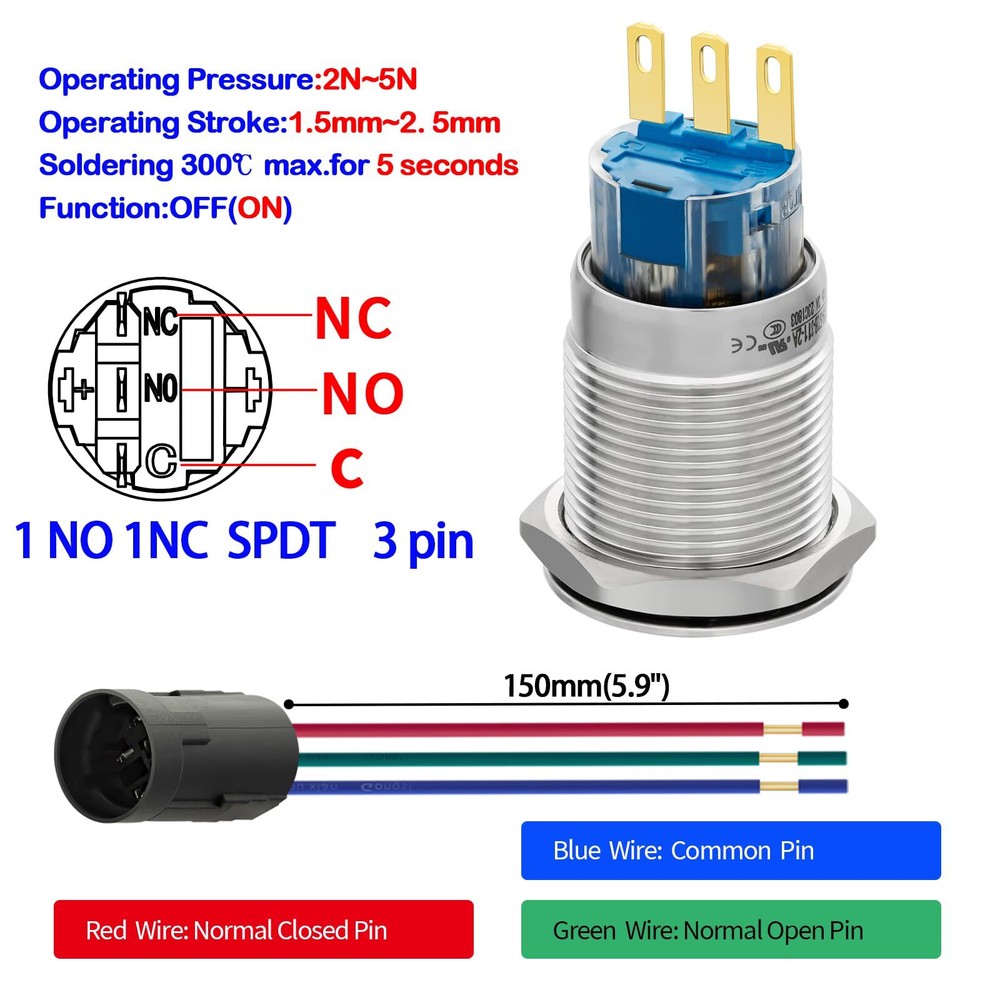 19mm 3/4" Key Switch Rotary Switch On/Off Metal Key Lock Switch Lock Maintain...