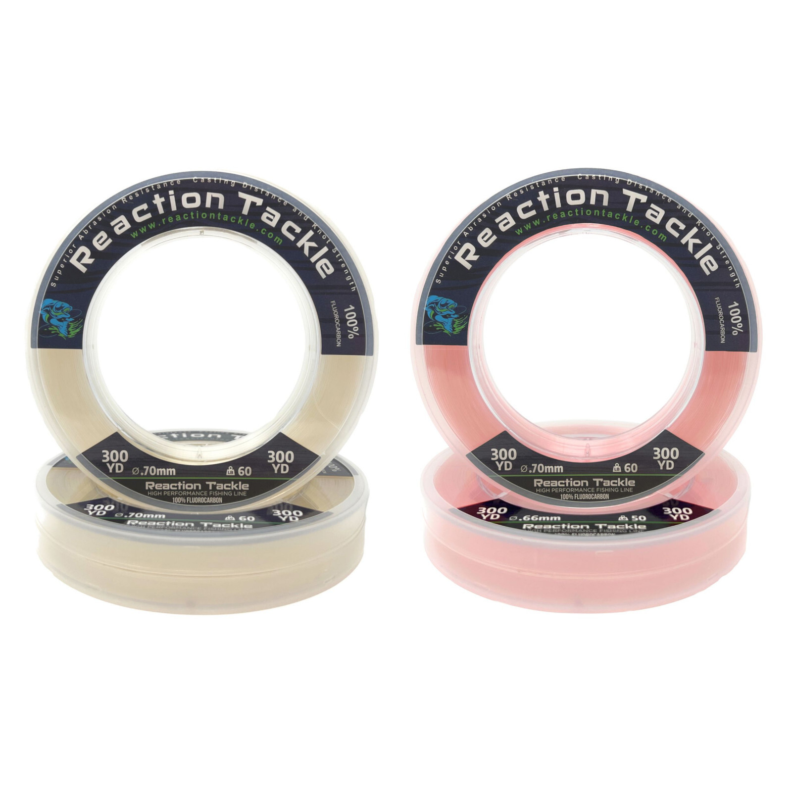 Reaction Tackle 100% Pure Fluorocarbon Fishing Line Pink or Clear Colors