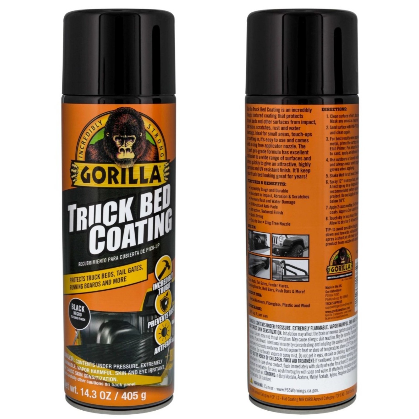 Gorilla Truck Bed Liner Coating 3x 14.3oz Aerosol Spray Case Durable Protection