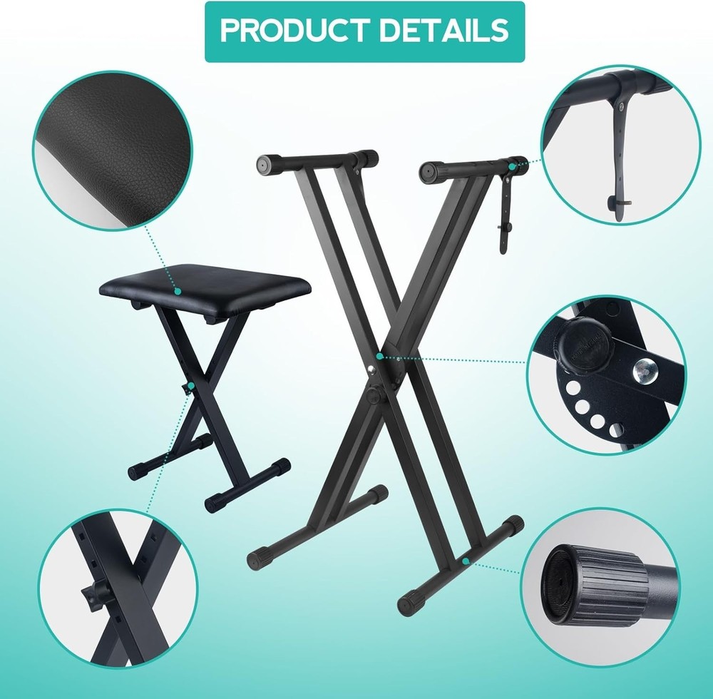 Double X Adjustable Keyboard Stand & Bench Set, Black