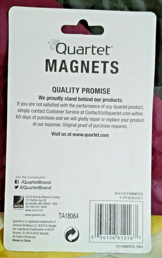 10 pack Quartet Round Magnets Assorted Colors New