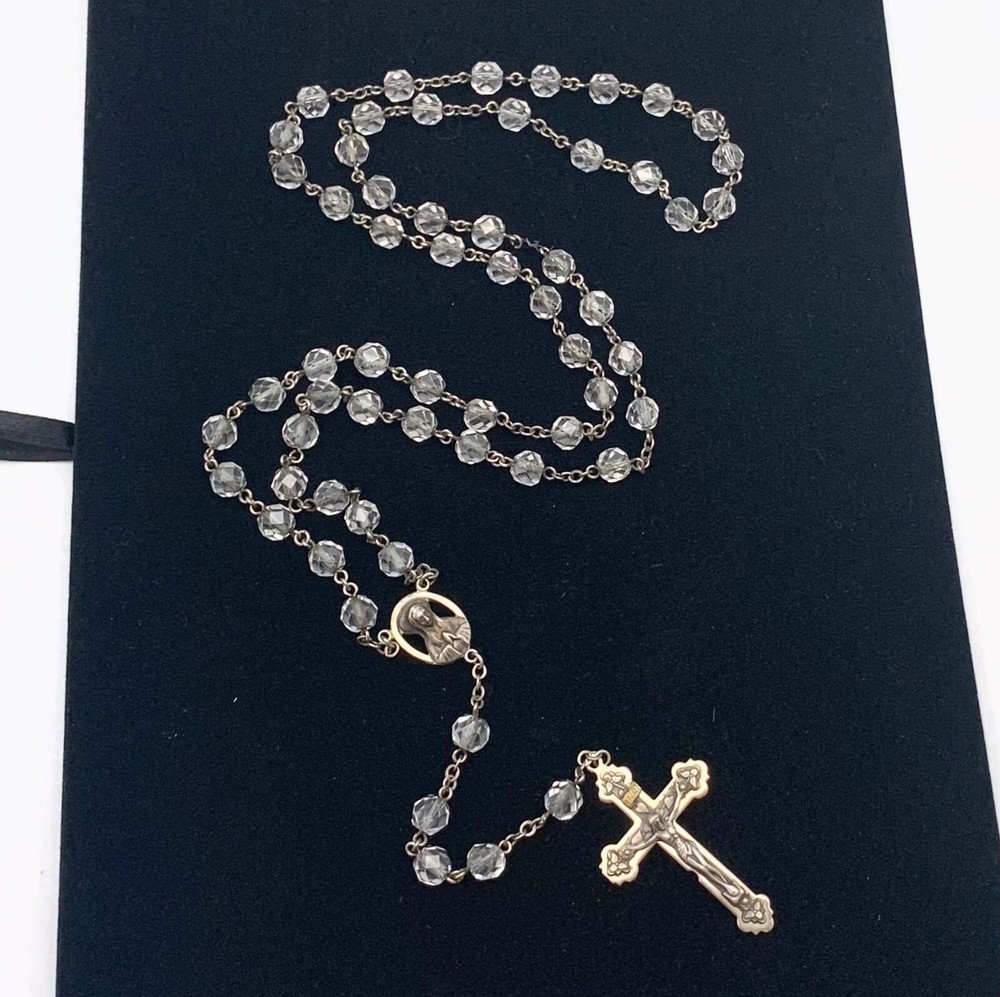 Vintage Multifaceted Crystal Glass Bead Catholic Rosary