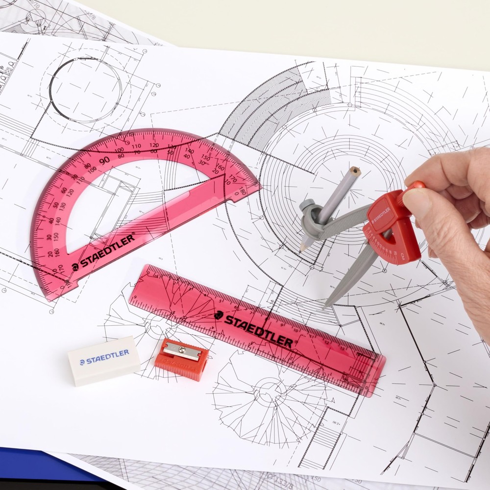 Student Math Set 6 PCS Compass Ruler Protractor Pencil Eraser Case