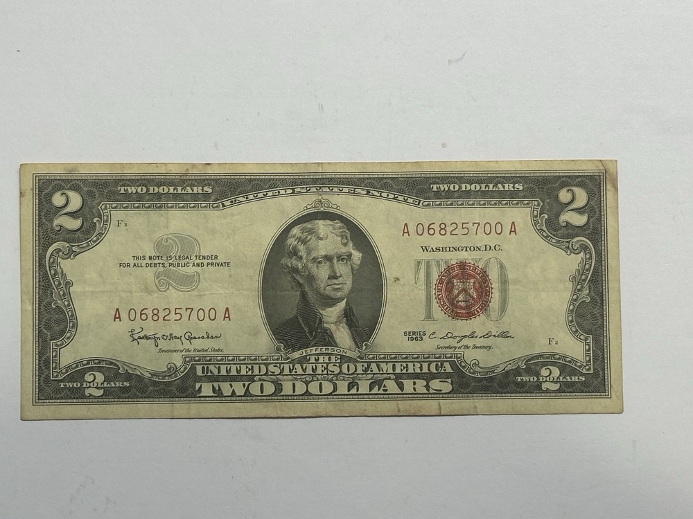 1963 A red seal $2 two dollar bill