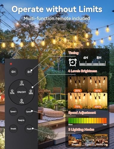 60FT Solar String Lights Outdoor Waterproof, Remote Control, 26 Shatterproof LED