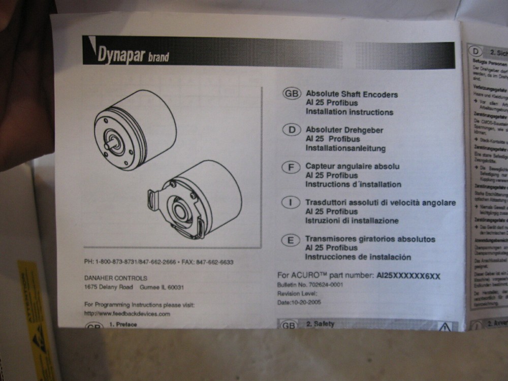 NEW Dynapar Encoder Absolute Shaft Acuro # AI2500142162E / AI 25 Profibus