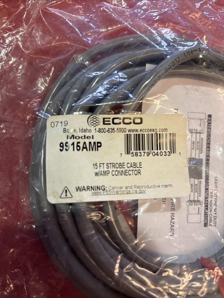 ECCO 9915AMP 15' Shielded Cable With Amp Connectors, ECCO Strobe Kit Cable 15'