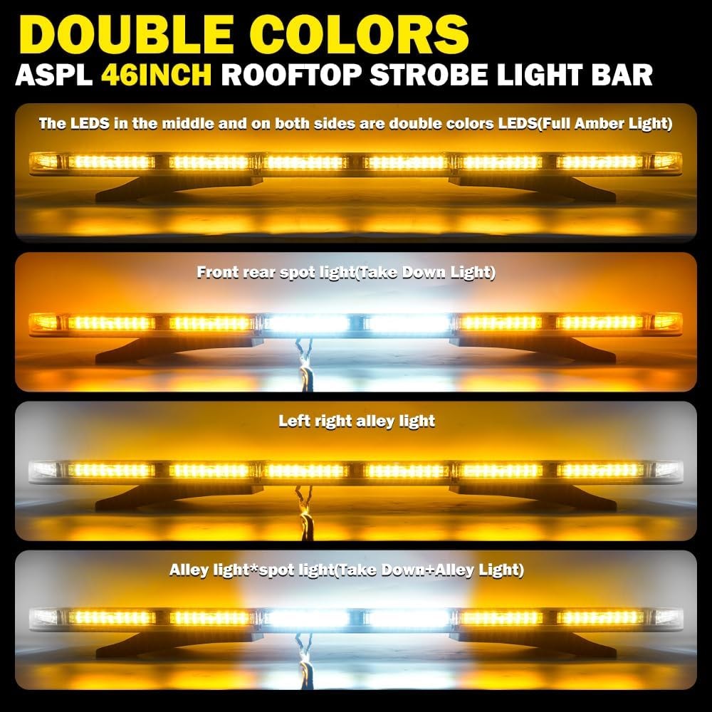 204LED Rooftop Low Profile Emergency Strobe Light Bar Warning Flashing W/Control