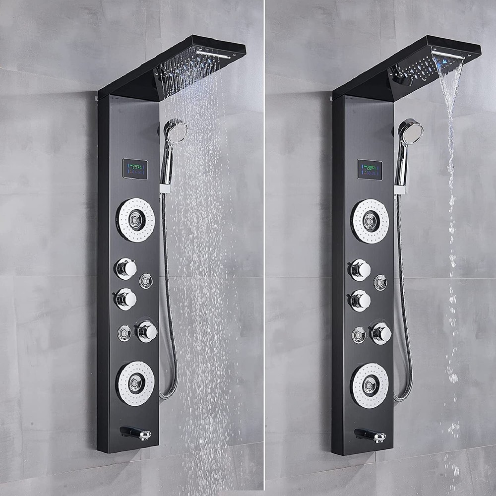 LED Rainfall Waterfall Shower Head Shower Panel Tower System Rain Massage System