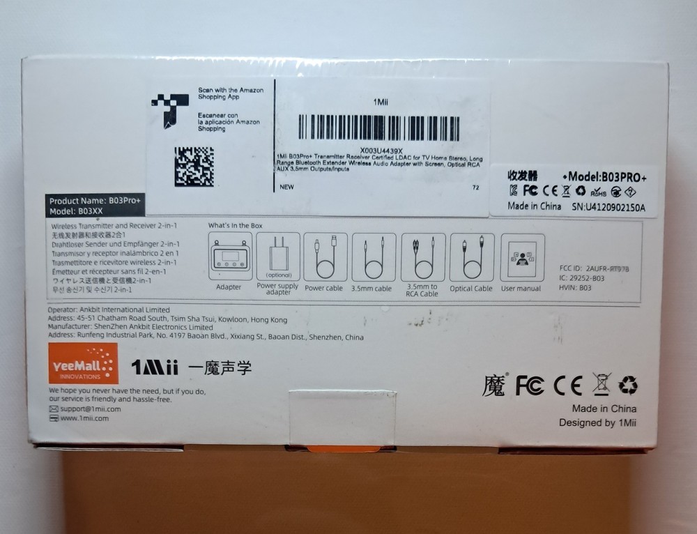 1Mii B03Pro+ Bluetooth 5.3 Transmitter Receiver LDAC Long Range TV Audio- Sealed