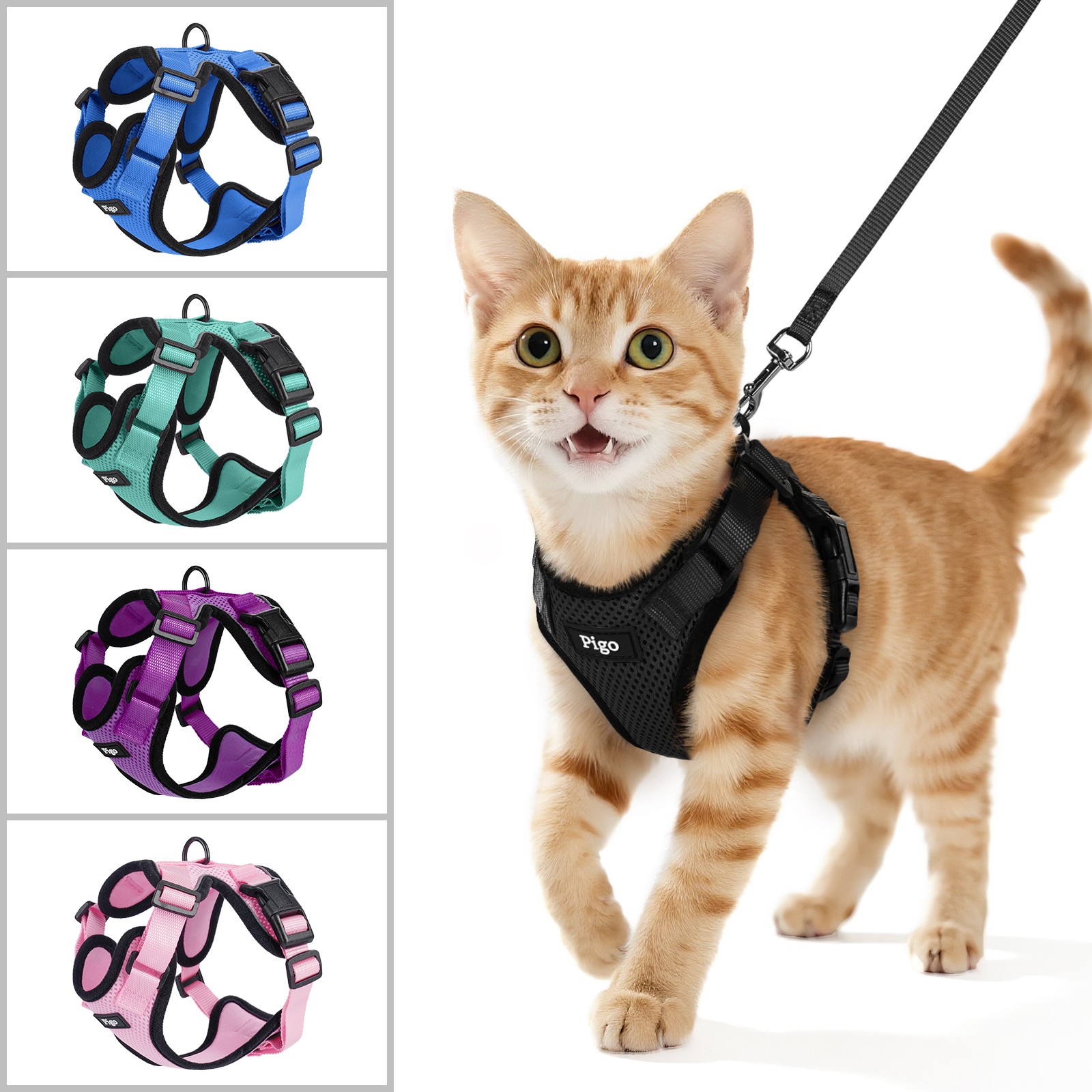 Pigo Cat Harness & Leash Escape Proof Soft Adjustable Vest Breathable Reflective