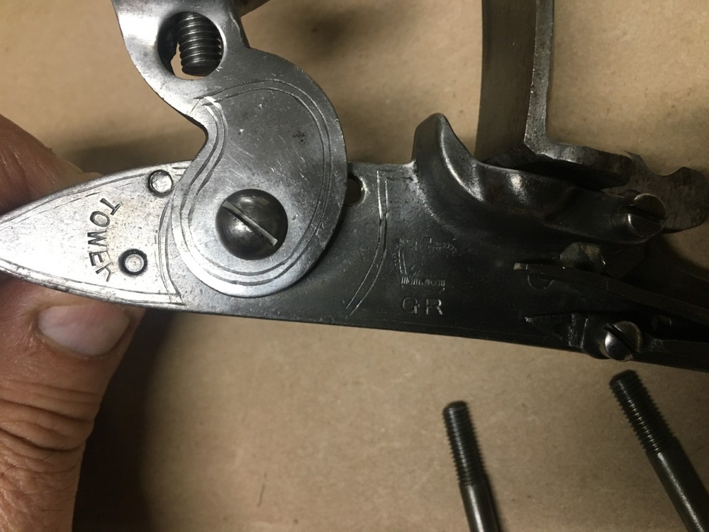 Tower Flintlock lock with screws Has Crown with GR under it. VERY NICE