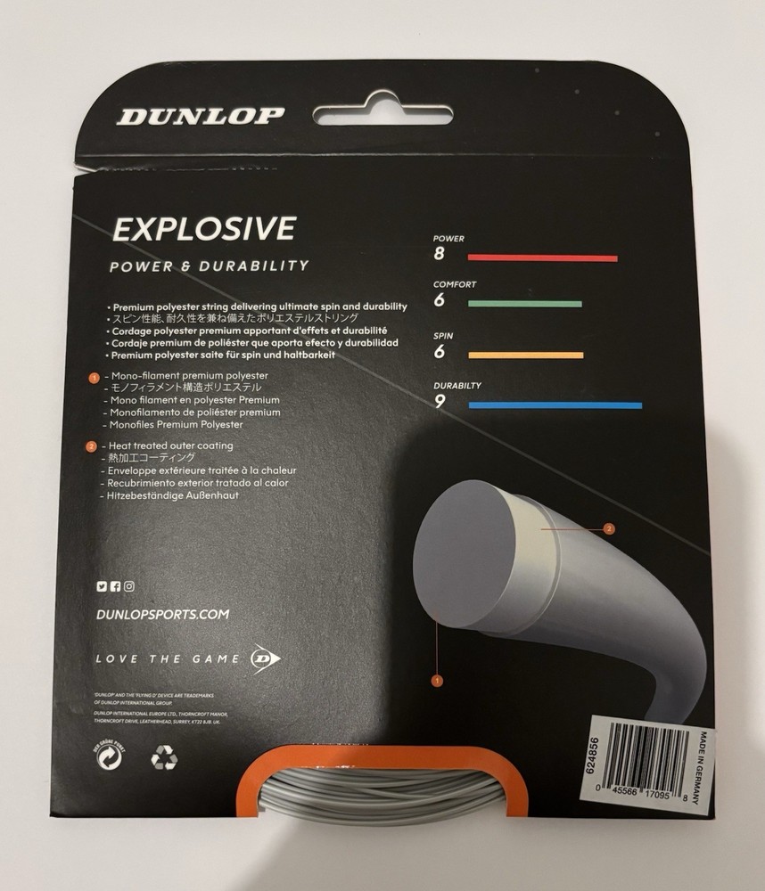 Dunlop Explosive 16 gauge Tennis String (Grey) Premium Polyester Strings