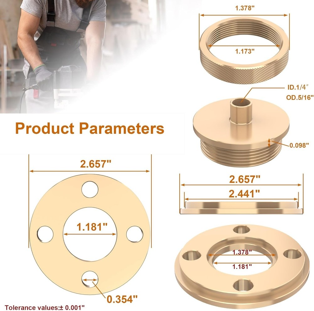 High-Quality 3-Piece Solid Brass Router Bushing Set - 1/4 Inch for Versatility