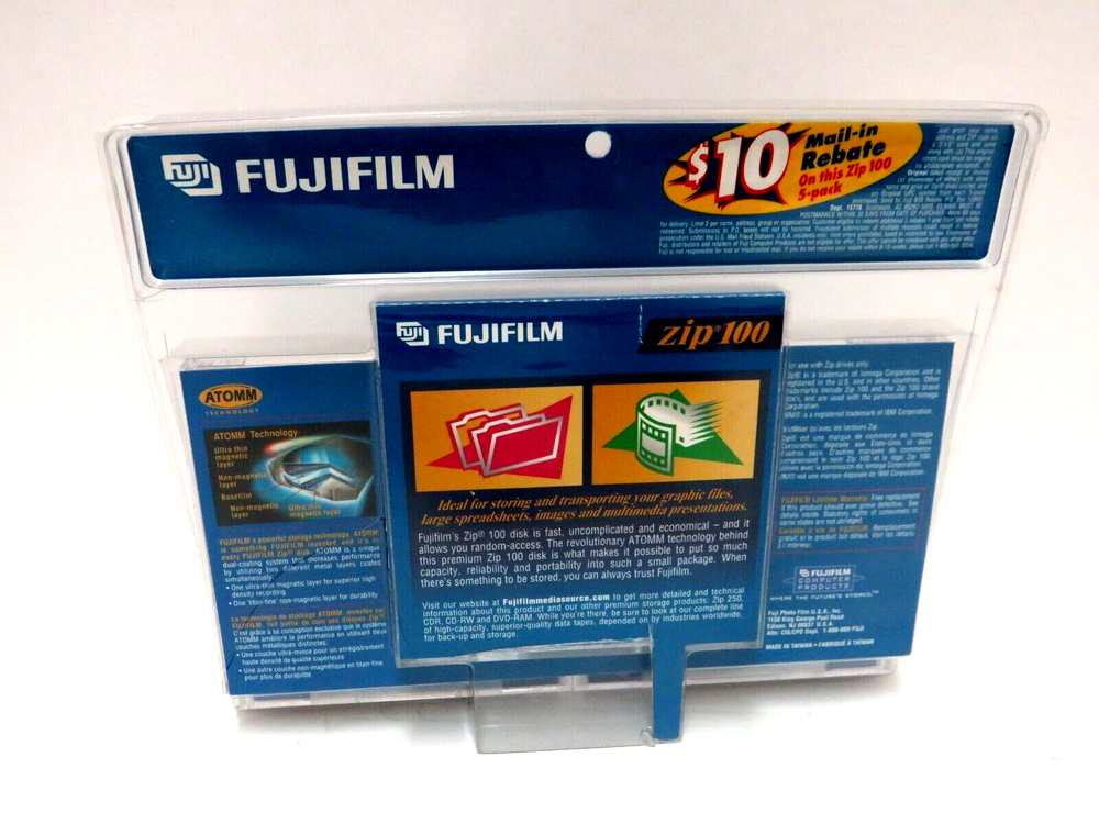 Fujifilm Zip IBM Formatted 100MB Disk 5 Pack New Sealed