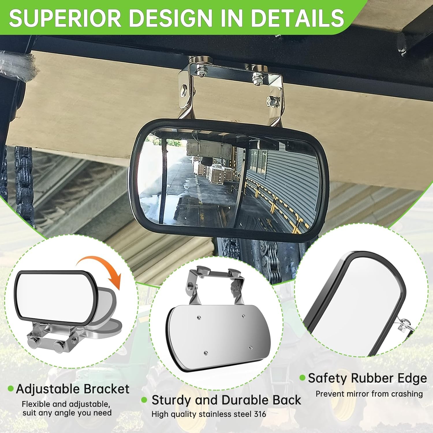 Universal Magnetic Tractor Mirror, Stainless Steel Rear and Side Mirror for Trac