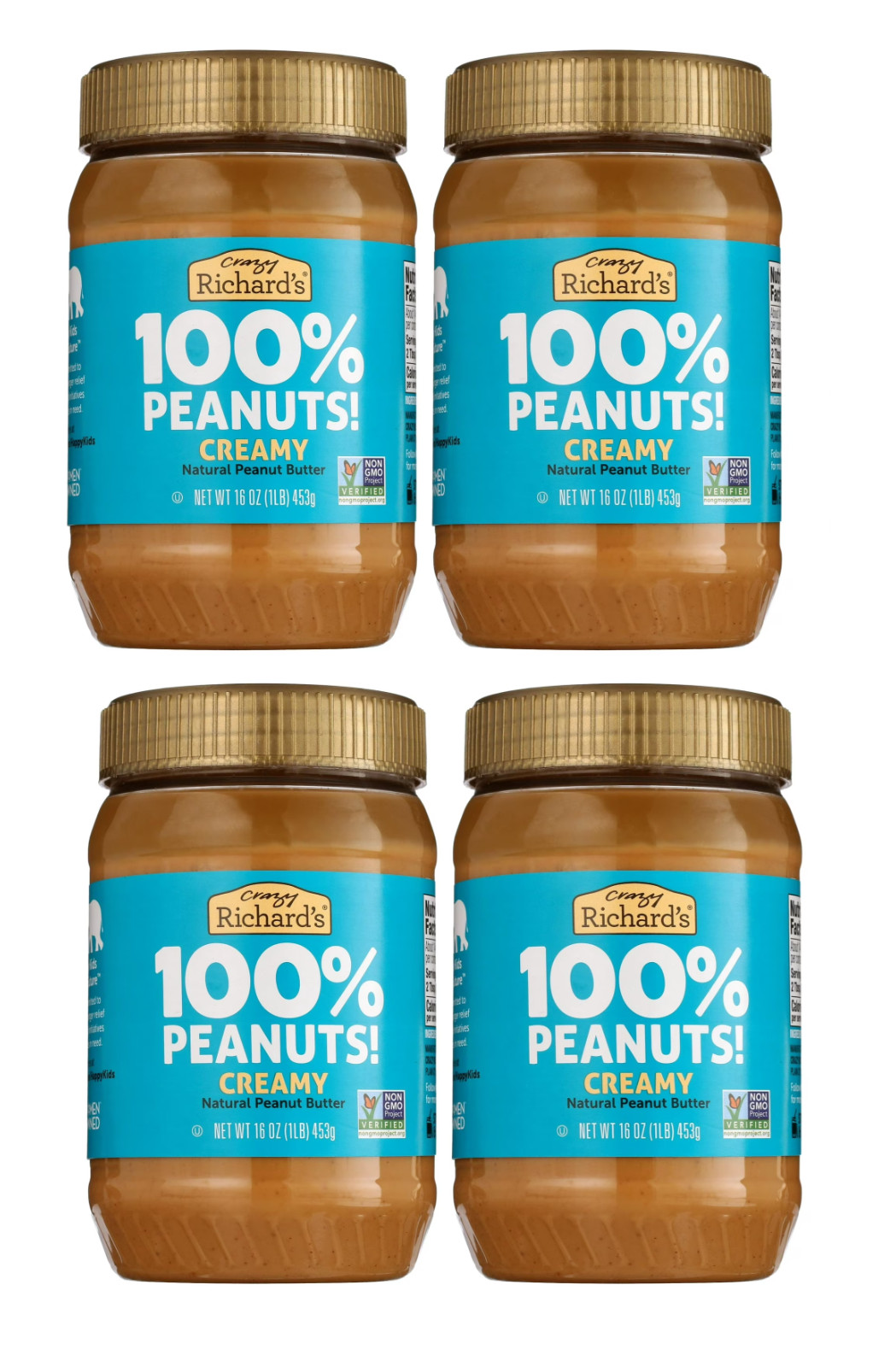 Crazy Richard's All-Natural Creamy Peanut Butter, 16 oz (4 Pack)