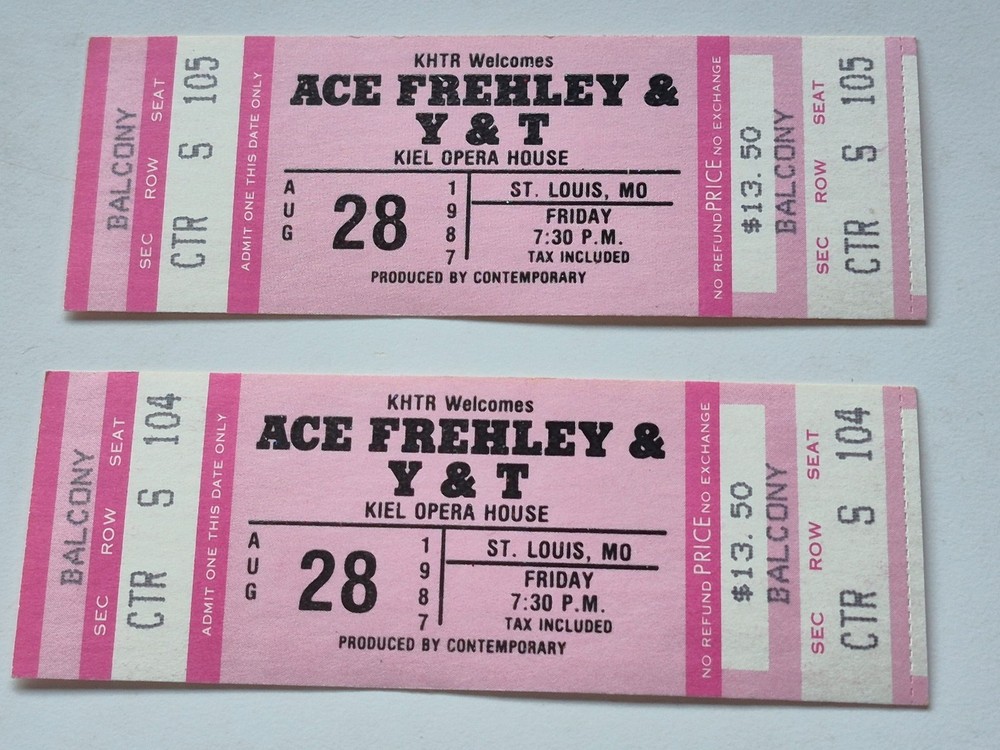 2 Ace Frehley / Y&T UNUSED 1987 Concert Ticket Kiel Opera House Concert Tickets