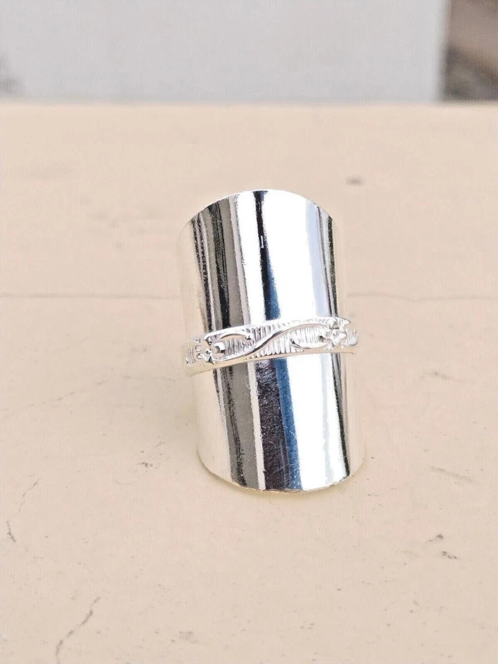 Solid 925 Sterling Silver Band & Statement Wide Cigar Cuff Ring All Size