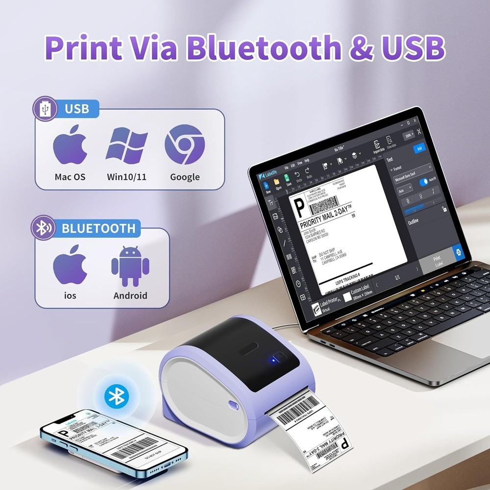 Phomemo 4X6 Shipping Label Printer Bluetooth Label Thermal Printer +500X Labels