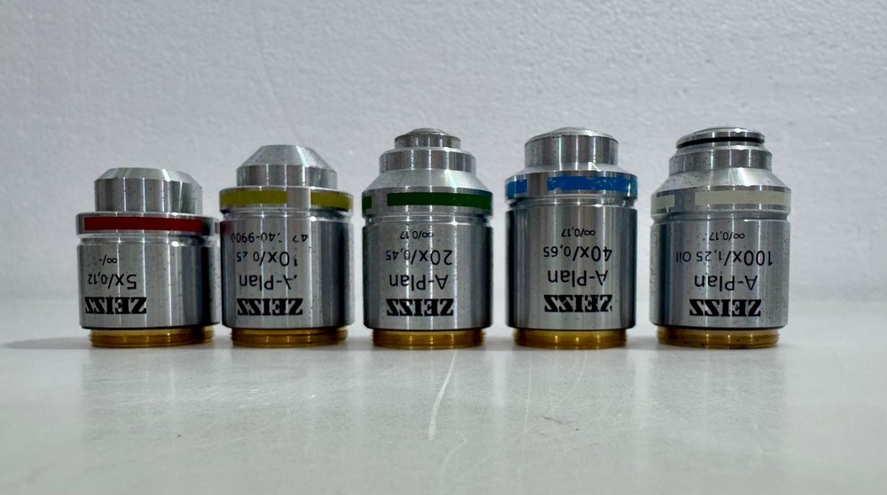 ZEISS A-Plan Microscope Objective Set – 5 Pieces – 5× / 10× / 20× / 40× / 100×