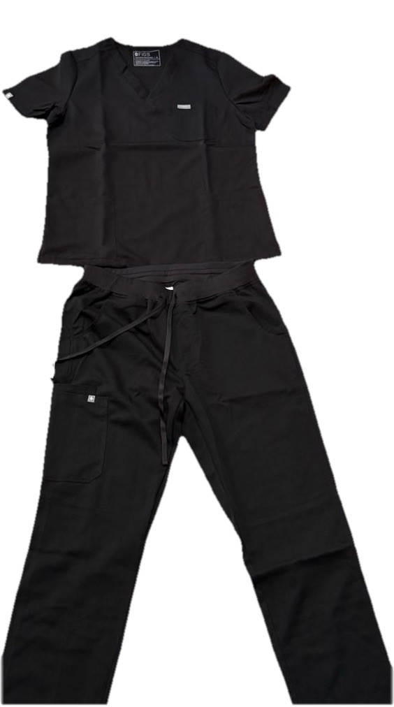 FIGS Scrubs: Technical Collection Scrub Set. Black, Size XL - TOPS & BOTTOM